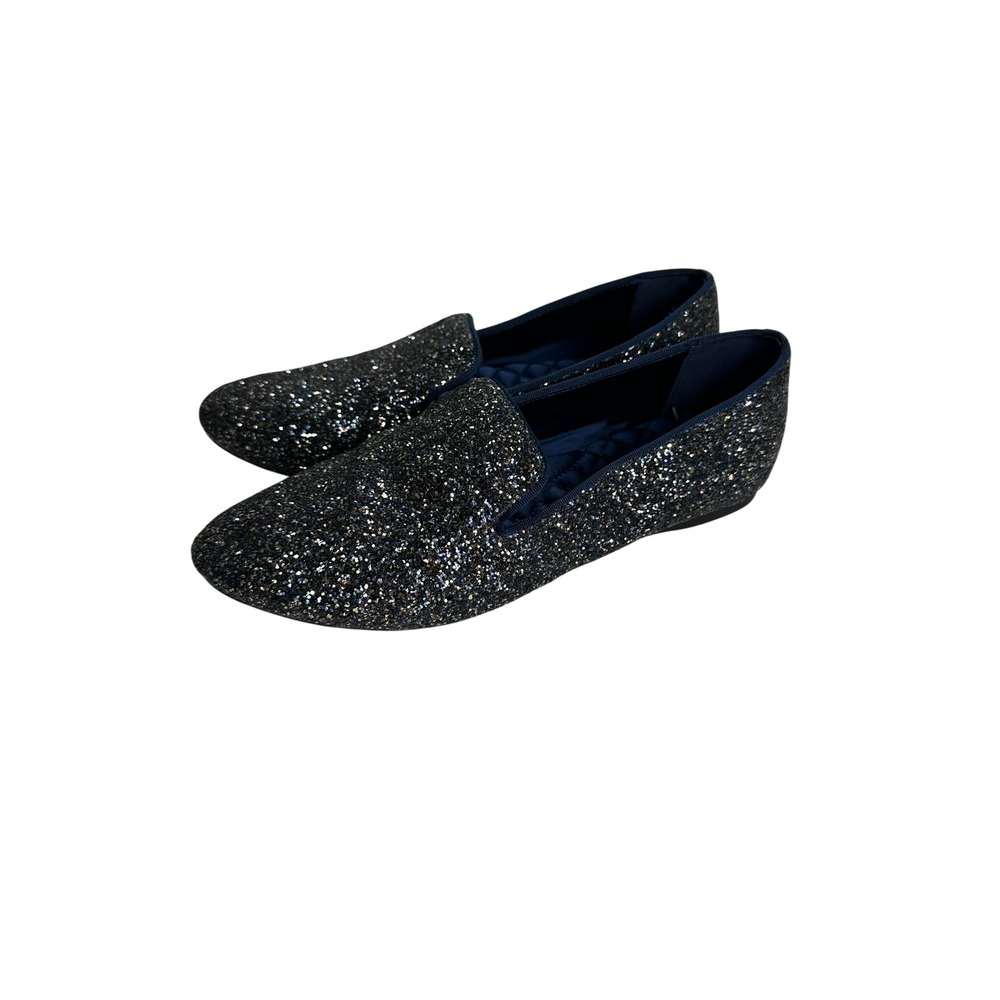 Birdies The Starling Loafers Women 8.5 Navy Blue Glitter Very Good Smoking Flat